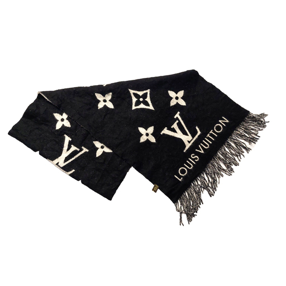 LOUIS VUITTON LV Reykjavik Black & Grey Reversible Cashmere Scarf Pre-Owned $995 - Picture 1 of 16